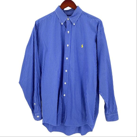 Men’s Ralph Lauren blue white plaid button down shirt size large Blake - Picture 1 of 11